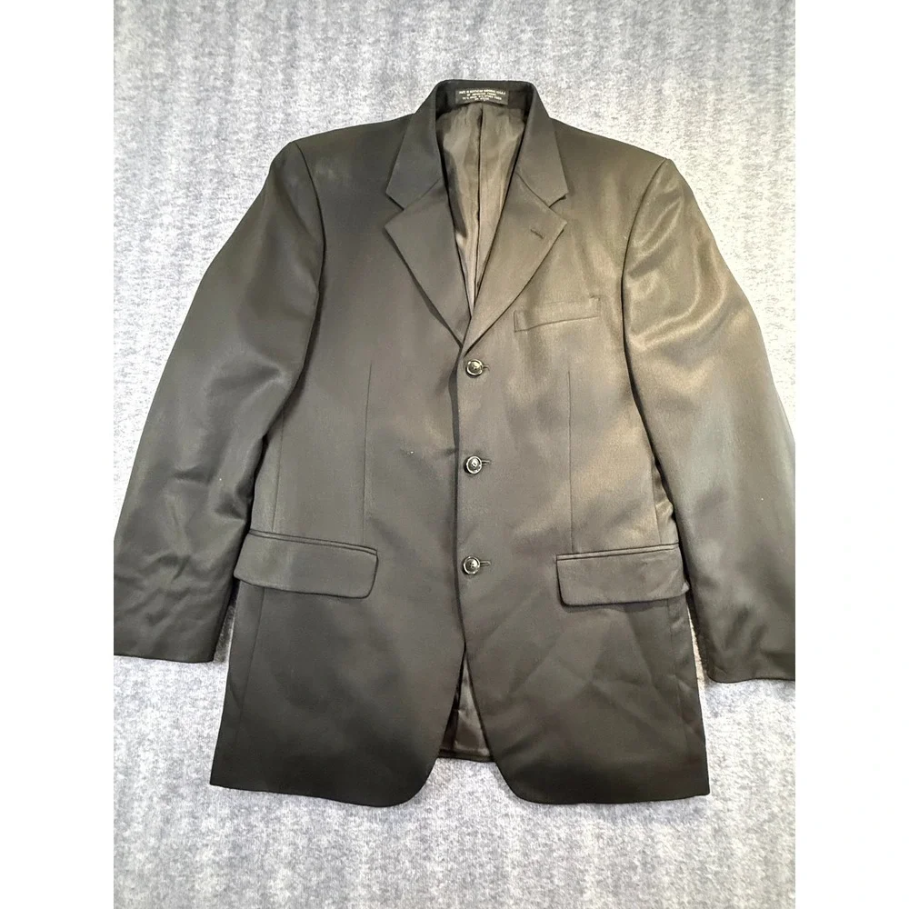 Albert Nipon Mens Suit Blazer Black 3 Button Wool Blend Jacket Formal Business